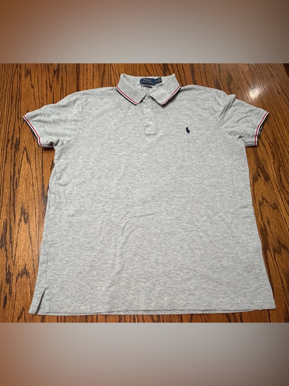 Polo Ralph Lauren Mens XL Gray Custom Slim Fit Interlock Shirt Tipped Collar